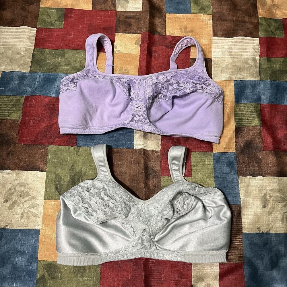 LOT OF 2 Comfort Choice Women's Plus Size Wireless BRAS 42DDD 44DDD Blue Purple